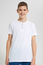 تنزيل الصورة على معرض الصور، Redtag-White-Jacquard-Henley-Tshirt-Plain-T-Shirts-Senior-Boys-9 to 14 Years