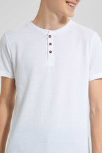 تنزيل الصورة على معرض الصور، Redtag-White-Jacquard-Henley-Tshirt-Plain-T-Shirts-Senior-Boys-9 to 14 Years
