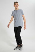 تنزيل الصورة على معرض الصور، Redtag-Mid-Grey-Jacquard-Henley-Tshirt-Plain-T-Shirts-Senior-Boys-9 to 14 Years