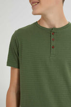 تنزيل الصورة على معرض الصور، Redtag-Dark-Grey-Jacquard-Henley-Tshirt-Plain-T-Shirts-Senior-Boys-9 to 14 Years
