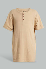 تنزيل الصورة على معرض الصور، Redtag-Beige-Jacquard-Henley-Tshirt-Plain-T-Shirts-Senior-Boys-9 to 14 Years
