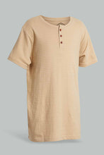 تنزيل الصورة على معرض الصور، Redtag-Beige-Jacquard-Henley-Tshirt-Plain-T-Shirts-Senior-Boys-9 to 14 Years