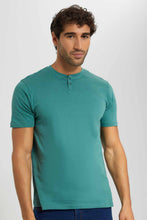 Load image into Gallery viewer, Redtag-Sage-Green-Henley-T-Shirt-Category:T-Shirts,-Colour:Green,-Deals:New-In,-Filter:Men's-Clothing,-Men-T-Shirts,-New-In-Men-APL,-Non-Sale,-Section:Men,-TBL,-W22O-Men's-