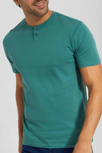 Load image into Gallery viewer, Redtag-Sage-Green-Henley-T-Shirt-Category:T-Shirts,-Colour:Green,-Deals:New-In,-Filter:Men's-Clothing,-Men-T-Shirts,-New-In-Men-APL,-Non-Sale,-Section:Men,-TBL,-W22O-Men's-