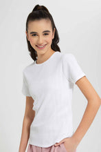 Load image into Gallery viewer, Redtag-White-Rib-T-Shirts-Category:T-Shirts,-Colour:White,-Deals:New-In,-Filter:Senior-Girls-(9-to-14-Yrs),-GSR-T-Shirts,-New-In-GSR-APL,-Non-Sale,-Section:Girls-(0-to-14Yrs),-TBL,-W22A-Senior-Girls-9 to 14 Years