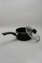 Load image into Gallery viewer, Black Aluminum Nonstick Saucepan With Glass Lid (18cm)