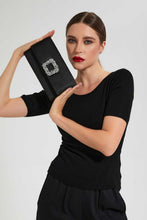 Load image into Gallery viewer, Black Satin Embellished Clutch