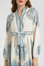 Load image into Gallery viewer, Ivory And Green Belted Dress