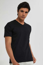 Load image into Gallery viewer, Redtag-Black-V-Neck-Basic-T-Shirt-V-Neck-Tees-Men&#39;s-
