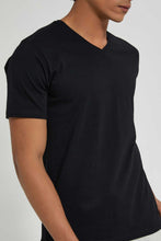 Load image into Gallery viewer, Redtag-Black-V-Neck-Basic-T-Shirt-V-Neck-Tees-Men&#39;s-
