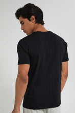 Load image into Gallery viewer, Redtag-Black-V-Neck-Basic-T-Shirt-V-Neck-Tees-Men&#39;s-
