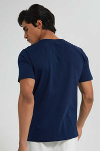 Redtag-Navy-V-Neck-Basic-T-Shirt-V-Neck-Tees-Men's-