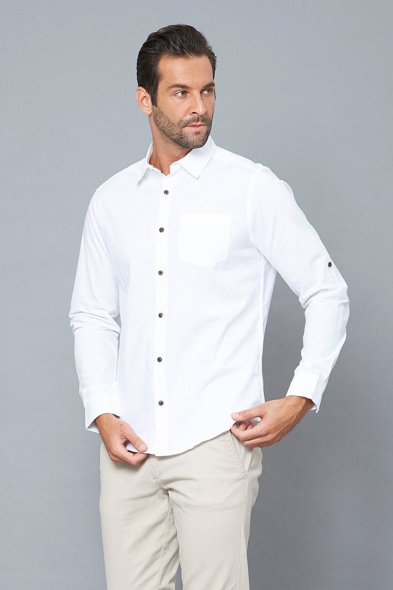 White Slim-Fit Long Sleeve Poplin Shirt - REDTAG