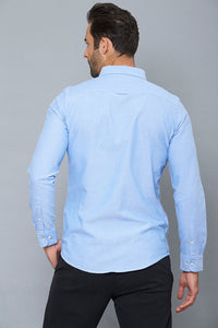 Blue Slim-Fit Long Sleeve Oxford Shirt - REDTAG
