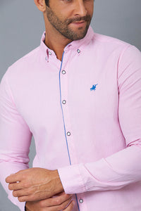 Pink Slim-Fit Long Sleeve Birdseye Shirt - REDTAG