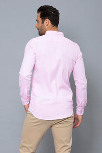 Pink Slim-Fit Long Sleeve Birdseye Shirt - REDTAG