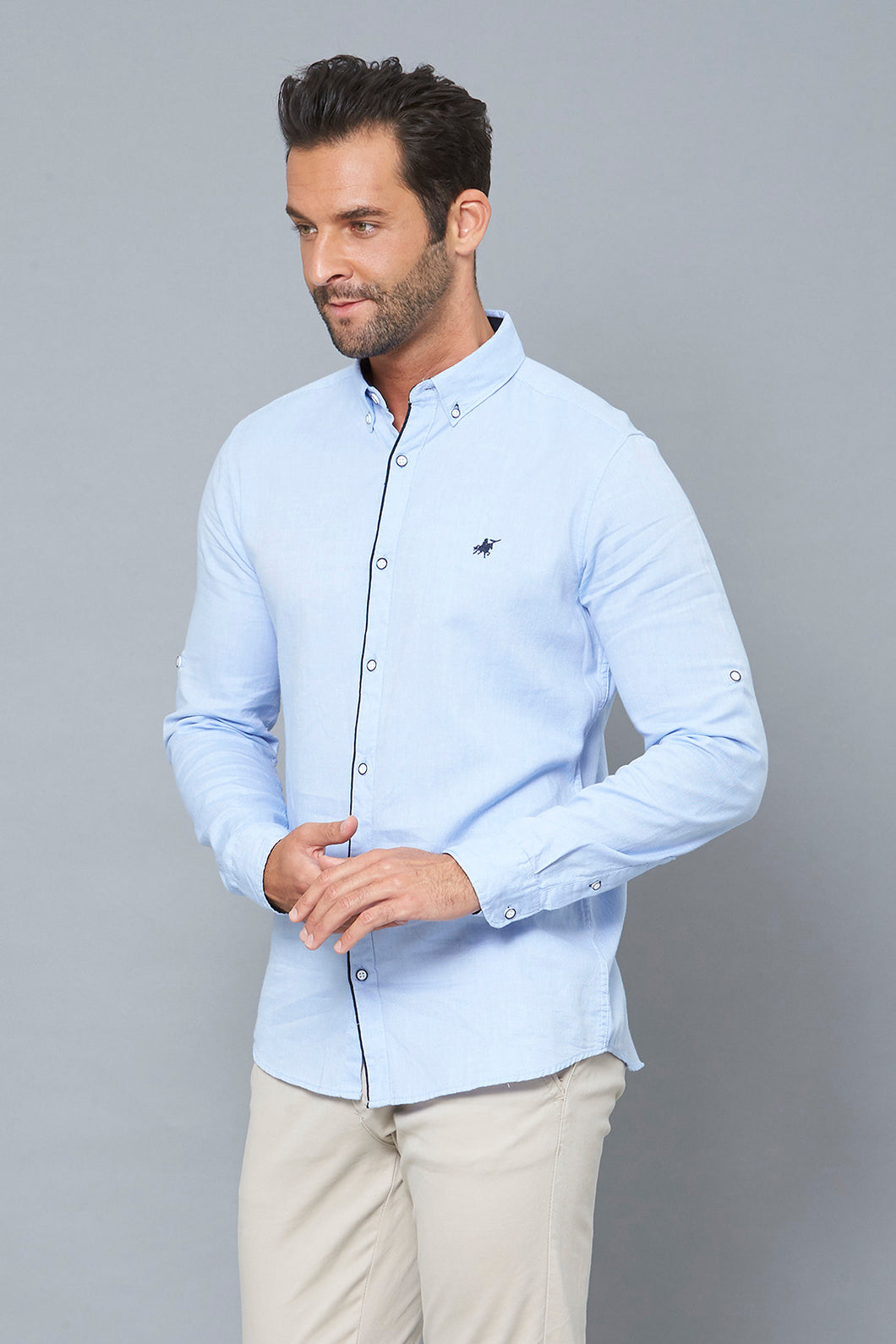 Blue Slim-Fit Long Sleeve Birdseye Shirt - REDTAG