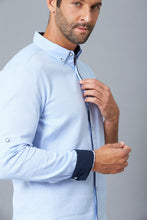 تنزيل الصورة على معرض الصور، Blue Slim-Fit Long Sleeve Birdseye Shirt - REDTAG
