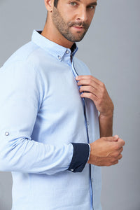 Blue Slim-Fit Long Sleeve Birdseye Shirt - REDTAG