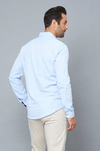 Blue Slim-Fit Long Sleeve Birdseye Shirt - REDTAG