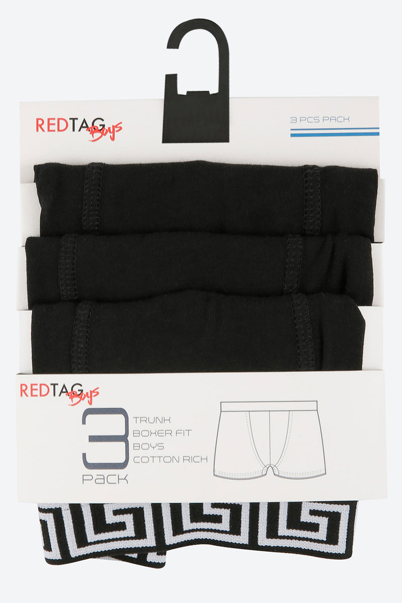 Black Plain Jacquard Waistband Trunks (3-Pack) - REDTAG