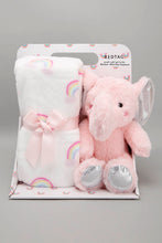 Load image into Gallery viewer, White/Pink Baby Blanket With Toy Elephant - REDTAG
