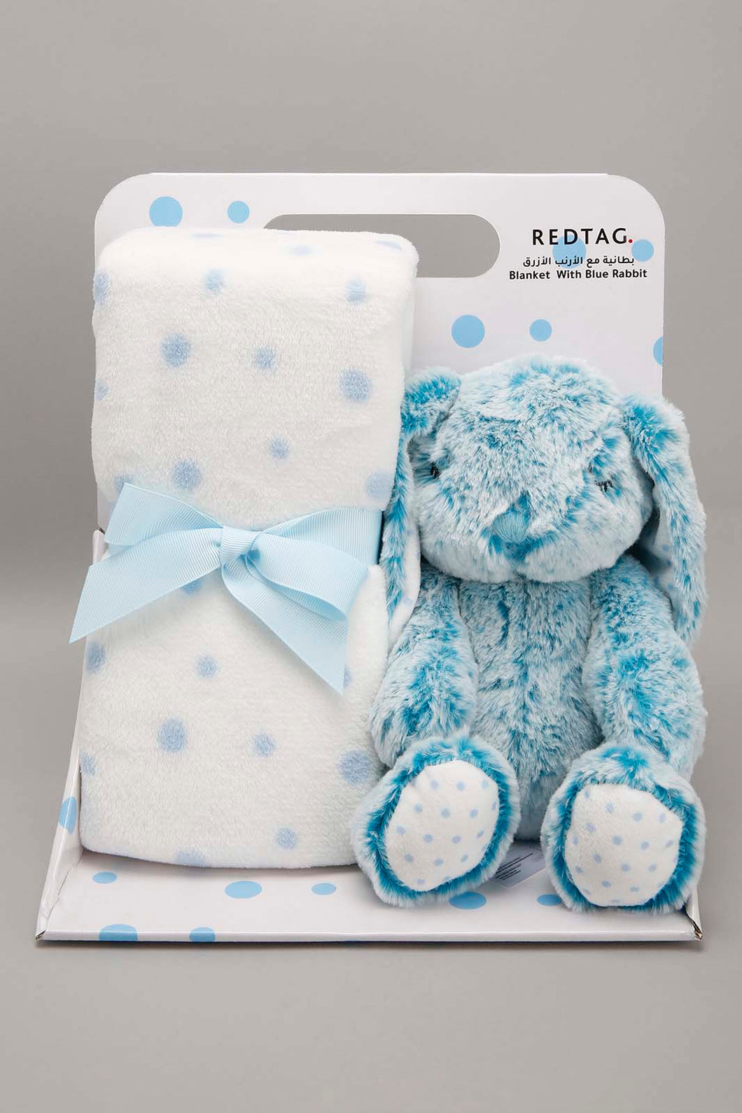 White/Blue Baby Blanket With Toy Rabbit - REDTAG