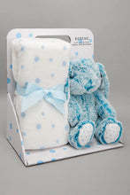 Load image into Gallery viewer, White/Blue Baby Blanket With Toy Rabbit - REDTAG
