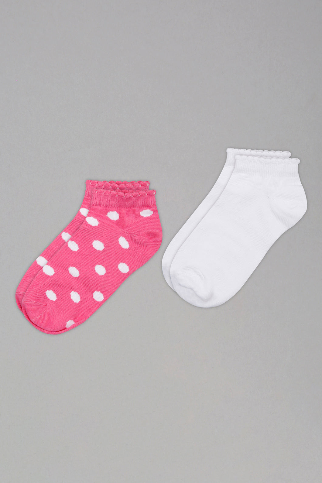 Pink/White Polka Dots Ankle Socks (2 Pack)