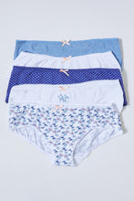 Load image into Gallery viewer, Blue/White Printed Boyleg Brief (Pack Of 5)
