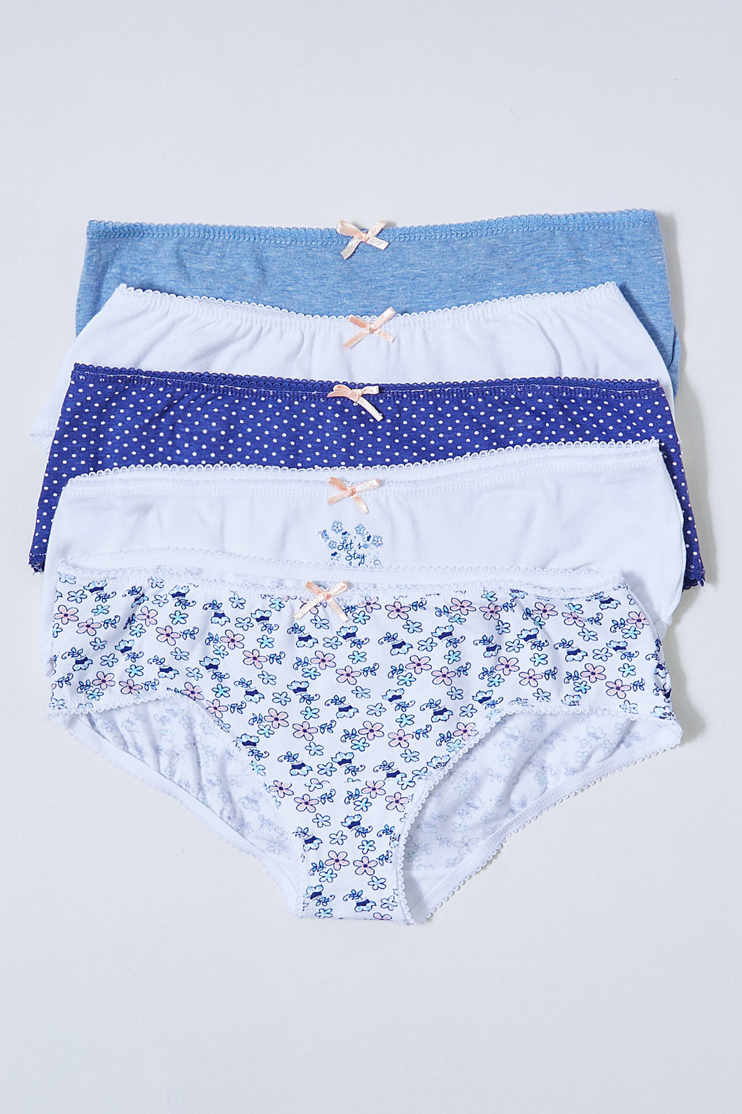 Blue/White Printed Boyleg Brief (Pack Of 5)