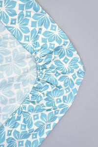 Blue/White Printed Fitted Sheet (King Size)