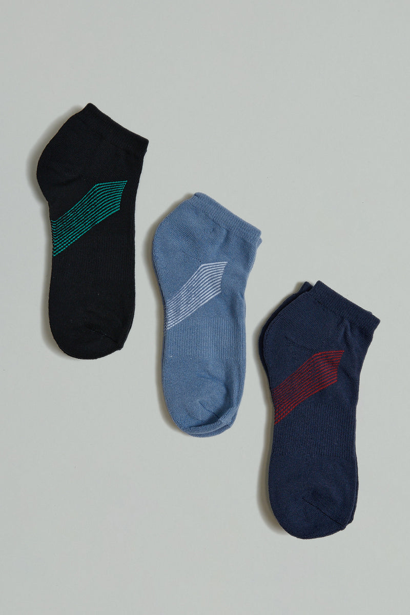Black/Blue/Navy Ankle Sports Socks (Pack of 3)
