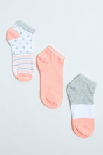 Load image into Gallery viewer, Peach/White Stripe Polka Ankle Socks (3-Pack)
