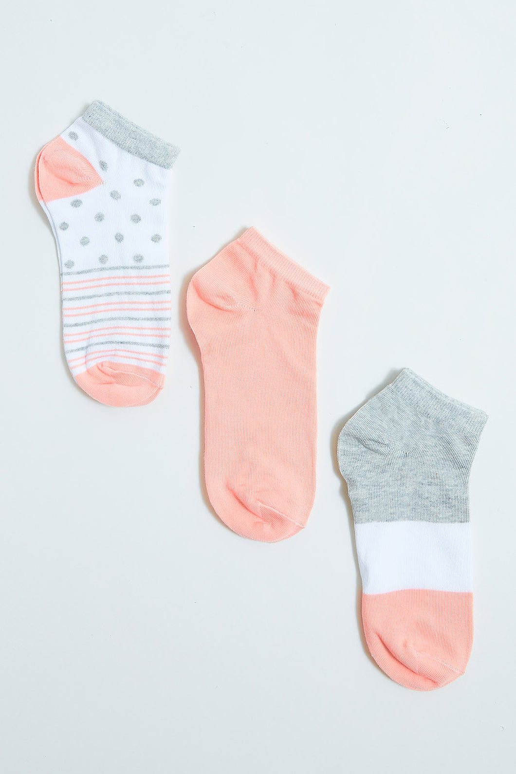 Peach/White Stripe Polka Ankle Socks (3-Pack)