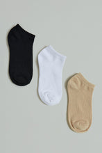 Load image into Gallery viewer, Black/Beige/White Ankle Socks (3-Pack)
