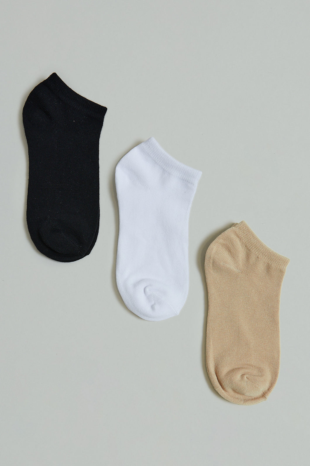 Black/Beige/White Ankle Socks (3-Pack)