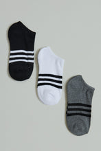 Load image into Gallery viewer, Grey/White/Black Ankle Socks (3-Pack)
