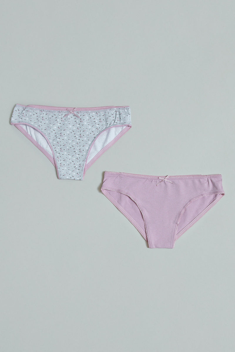 Grey Floral and Pink Hipster Briefs (Pack of 2)