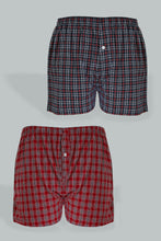 Load image into Gallery viewer, Navy/Red Woven Checked Boxers (Pack of 2)
