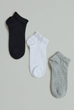 Load image into Gallery viewer, Black/White/Grey Marl Plain Ankle Socks (3-Pack)
