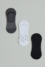 Load image into Gallery viewer, White Star/Grey Stripe Jacquard/Black Plain Invisible Socks (3-Pack)
