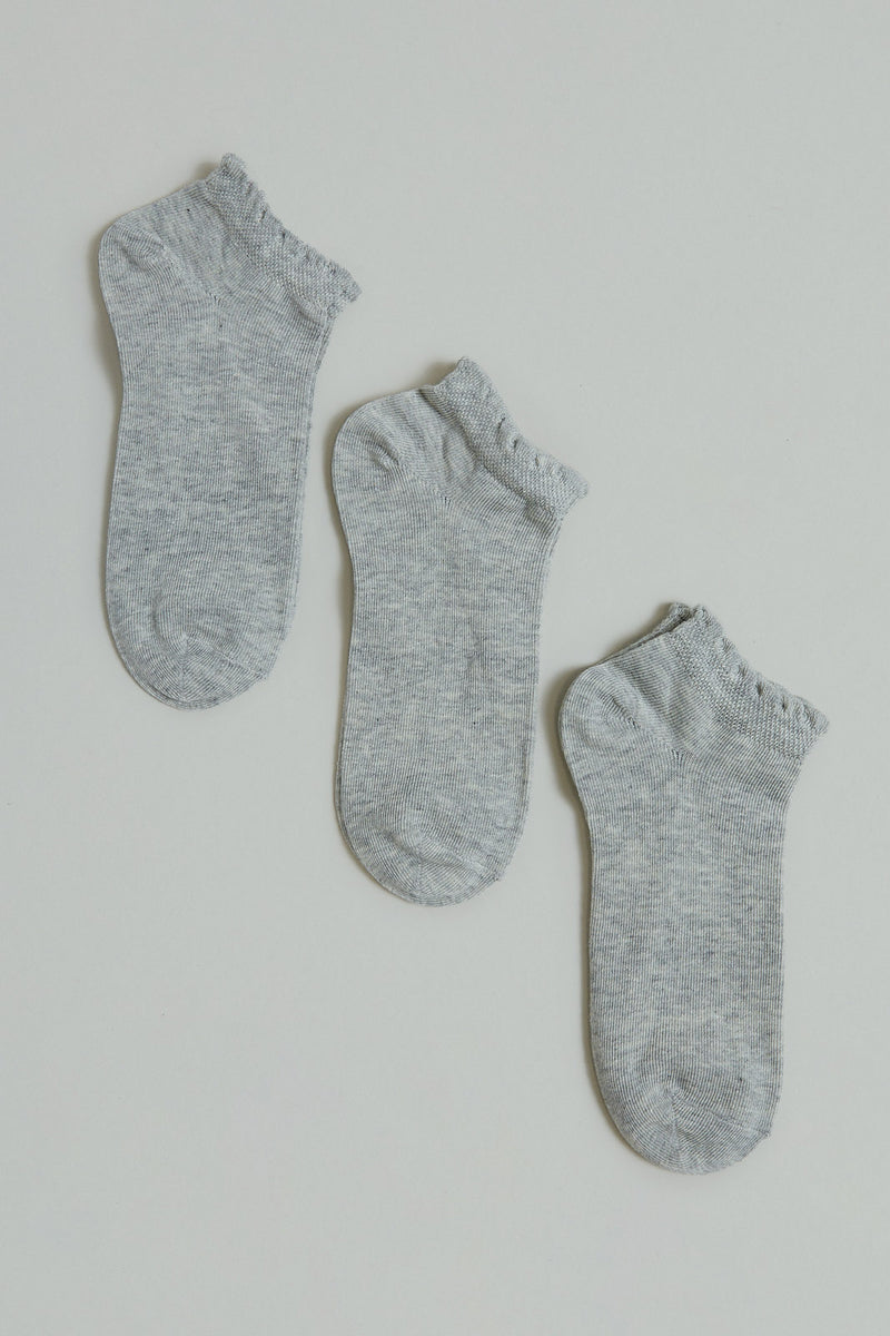 Grey Melange Plain Ankle Socks (3-Pack)