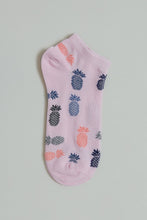 Load image into Gallery viewer, White/Navy/Pink Floral Jacquard Ankle Socks (3-Pack)
