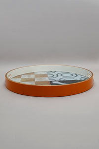 Orange Geometric Round Tray