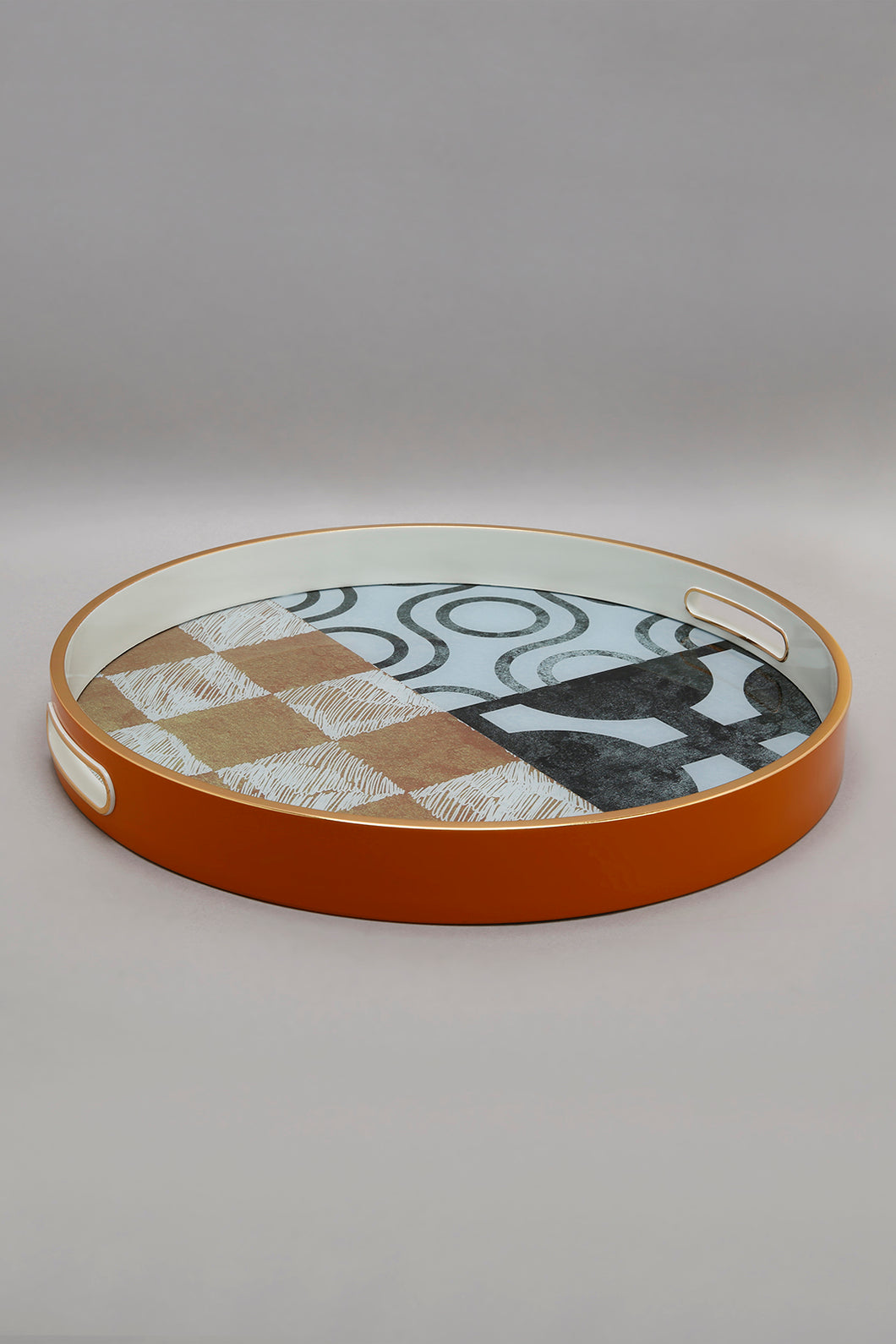 Orange Geometric Round Tray