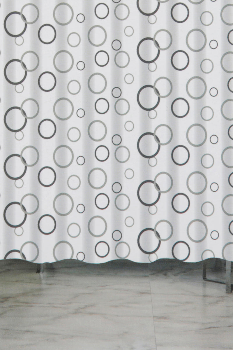 White Circle Print Shower Curtain