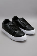 Load image into Gallery viewer, Wider Fit Black Quilt &amp; Textured Lace Up Sneaker
