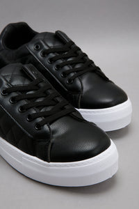 Wider Fit Black Quilt & Textured Lace Up Sneaker
