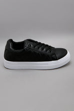 Load image into Gallery viewer, Wider Fit Black Quilt &amp; Textured Lace Up Sneaker

